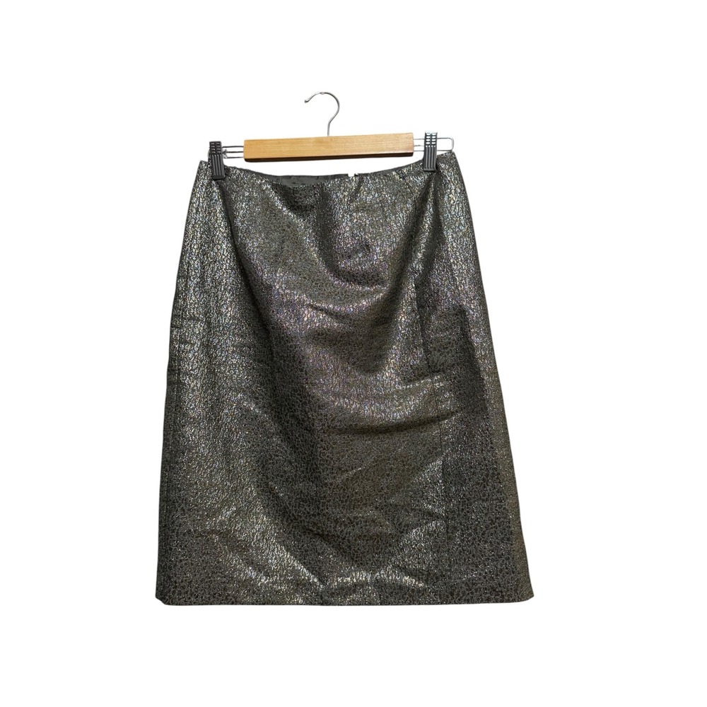 New York & Company Pencil Skirt Womens 4 Gold Metallic Excellent Shimmer Vent